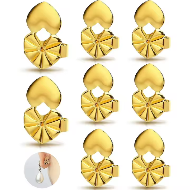 4 pares de elevadores de pendientes, cierres de corazón hipoalergénicos para orejas caídas, ajustables para pendientes pesados. - 1