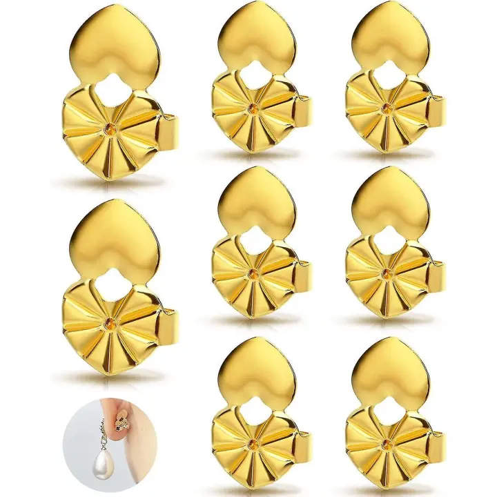 4 pares de elevadores de pendientes, cierres de corazón hipoalergénicos para orejas caídas, ajustables para pendientes pesados. - 1