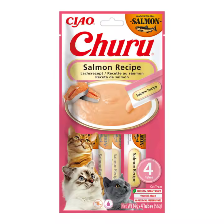 CHURU Cat Recetas de Salmón - Snacks líquidos para gatos - ¡Delicioso y nutritivo alimento para tu gato! (20 x 4 x 14gr) - 1