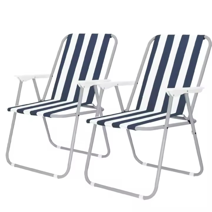 Silla de Playa Plegable de Metal - Camping al Aire Libre de la Comida campestre Butaca con Asiento de Lona - 1