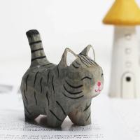 Adornos De Gato De Madera Hechos a Mano Ornamento De Animal Creativo Para Escritorio Decoración De Artesanía Tamaño Pequeño - details 2