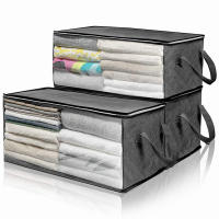 Large Capacity Clothes Storage Bag Non-Woven Foldable Quilt Storage Bag with Lids Zipper Wardrobe Clothing Organizer Sorting Box - details 6