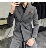 Traje De Negocios Slim Fit Doble Botón De Color Sólido Dos Piezas Coreano Elegante Para Hombres Con Pantalones Talla S-7XL - details 22
