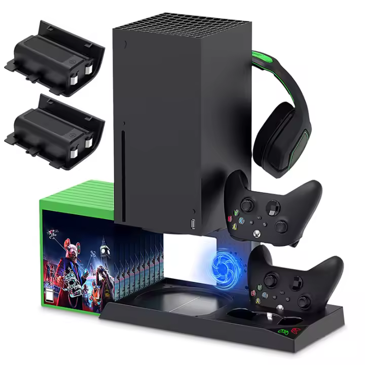 Enchufe de Enfriamiento Vertical Compatible con Xbox Series X Estación de Carga con Batería Recargable de 1400mAh y Puertos de Carga para Controladores Dobles (No Compatible con Xbox One X/S) - 1