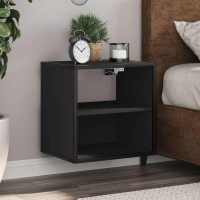 vidaXL Mesita de noche de pared negra 40x31x39,5 cm en color Negro/Roble Sonoma/Marrón roble y más | estructura resistente ideal para salón dormitorio o estudio - details 0