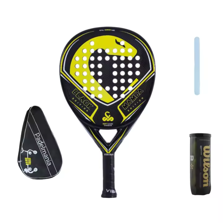 Pala de Pádel Vibor-a Black Mamba Classic + Funda Pádel Manía + Protector Transparente +  Bote de Pelotas Wilson Premier - 1