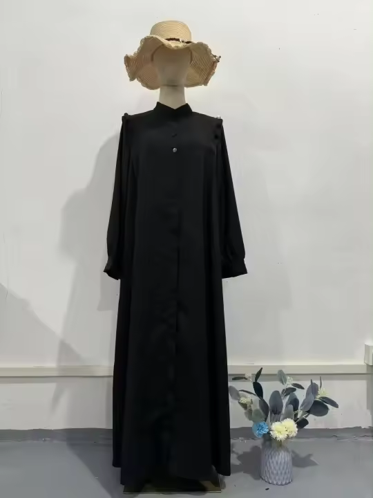 Abaya Larga Para Mujer Estilo Casual Kaftan Comercial Color Sólido Vestido Musulmán Vestidos Largos Ajuste Suave Manga Luces Suéter De Poliéster Oficina Lady - 1