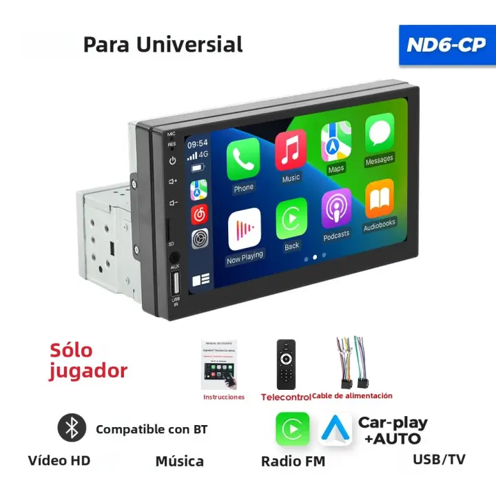 Navifly ND6 Radio De Coche 1Din Pantalla Táctil HD De 7 Pulgadas MP5 Multimedia Soporta CarPlay Android BT FM AUX USB Para Todas Las Marcas De Vehículos - 1
