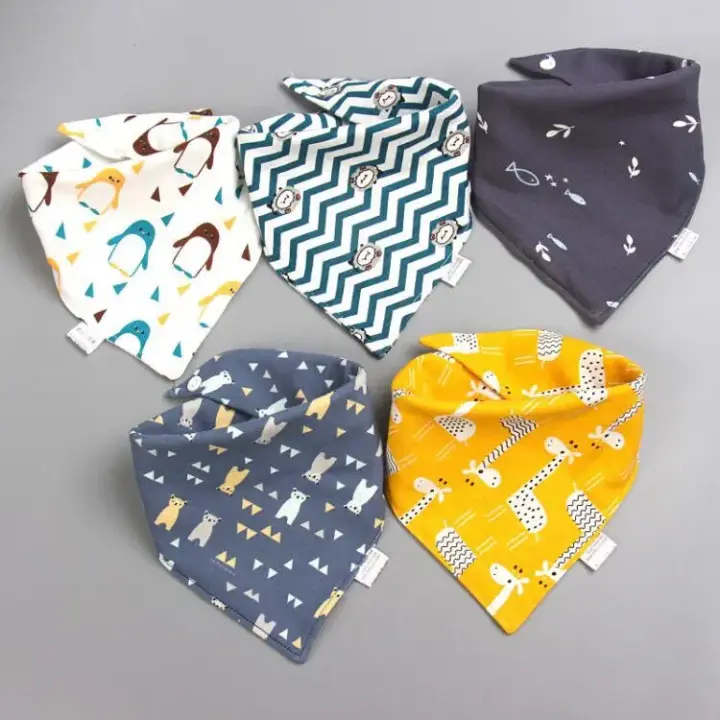 5PCS/LOT Pañuelos Para Bebé Triángulo De Algodón Con Estampado De Dibujos Animados Toalla De Saliva De Algodón Para Bebés Niños Y Niñas De 1-3 Años Accesorios Para Bebés - 1