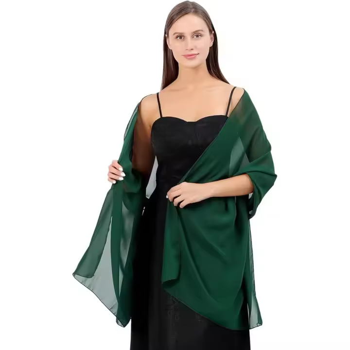 Chales y chales de gasa suave y transparente para mujer, ligeros, para vestidos de novia, bodas, fiestas de noche, color verde oscuro (1) - 1