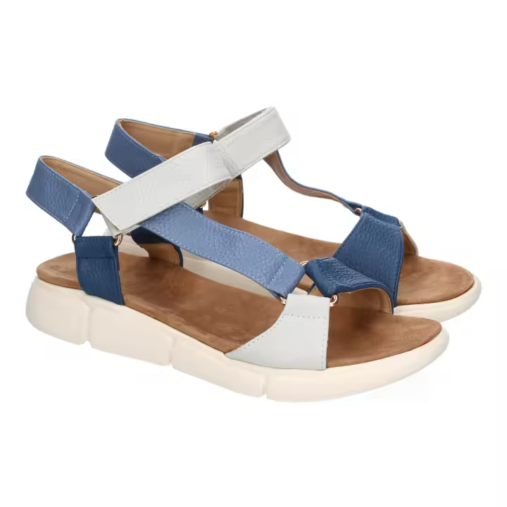 Davinia Shoes Sandalias Planas de Mujer, Comodas y Elegantes, Diseño Moderno con tiras multicolor y Cierre Comodo de Velcro. Shoes&Blues.es AD-3269-Azul - 1