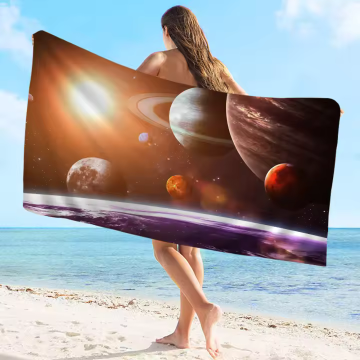 Toalla De Playa Absorbente Y Secado Rápido Con Diseño De Arte Del Universo Estelar Y Planetario Microfibra Para Yoga Natación Y Senderismo - 1