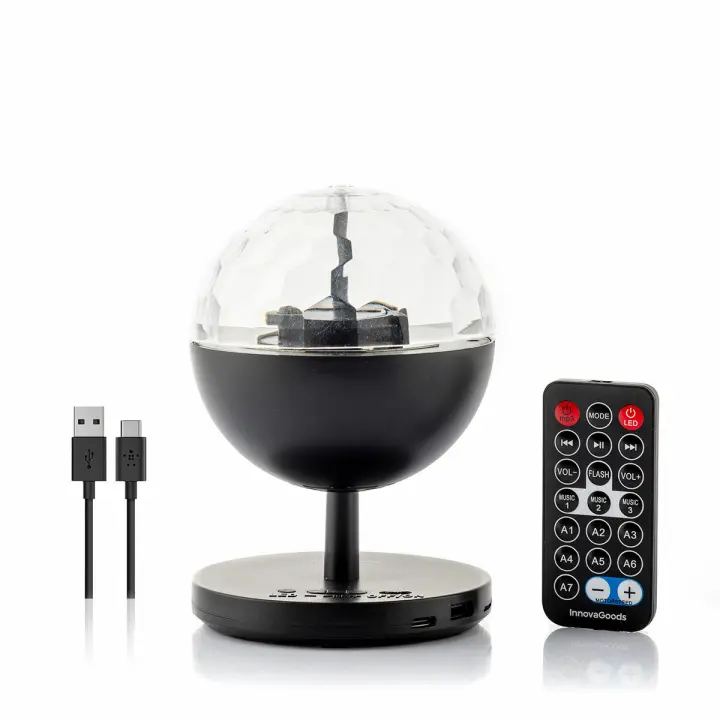 InnovaGoods® Bola Luces Discoteca LED con Altavoz, Proyector de Luz Multicolor Fija o secuencial con Sonido Activado, Ranura para tarjetas TF, Rotación de 360, Ideal para Cumpleaños, fiestas. - 1