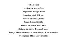 Navaja MIGUEL NIETO Marinera Poseidón 168-W, con hoja en acero inox. Böhler N690co de 8,5 cm. y empuñadura en Mikarta Hueso, con separadores de fibra Azules, Hueco con cordón fiador incluido - details 0