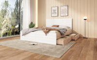 Cama Doble Cama de Madera Sistema de Cama 160 × 200cm con 2 Gatos, Cama Modern incluye Marco de Cama y Marco de listones-207 × 80 × 165cm (L× A × W) juego De Roble/Blanco (sin colchón) - details 2