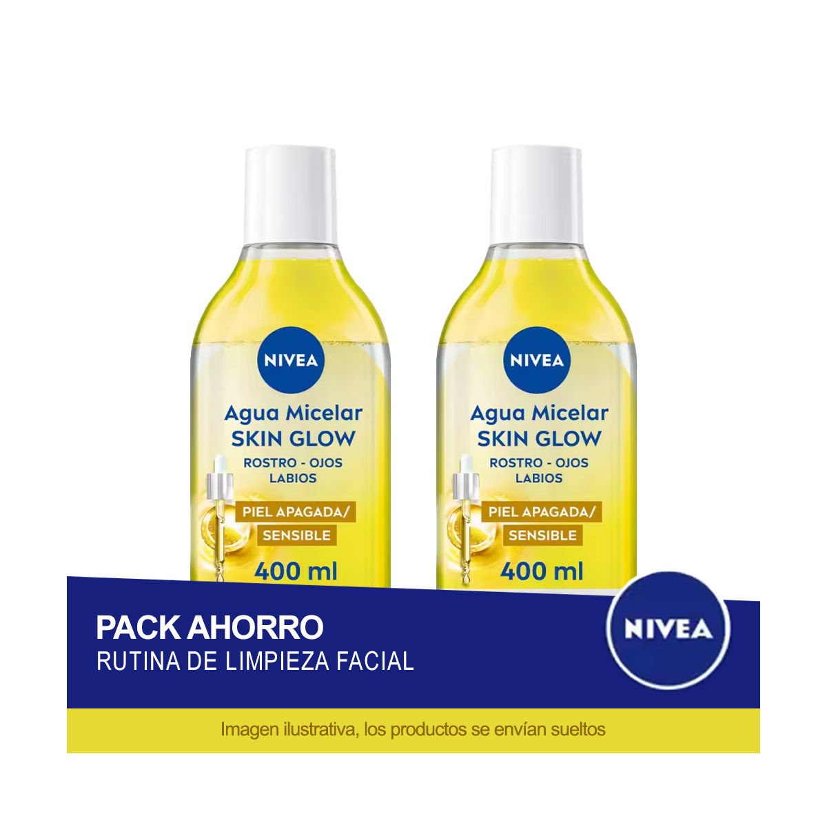 NIVEA Pack ahorro - Agua Micelar con Sérum Facial Skin Glow 2 x 400ml