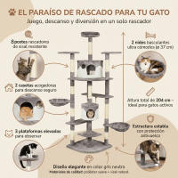 Árbol Rascador para Gatos Casa Basics TIGRA 204 cm con 2 Casetas, 3 Plataformas y 2 Nidos Basculantes - Negro/Gris/Beige - details 1