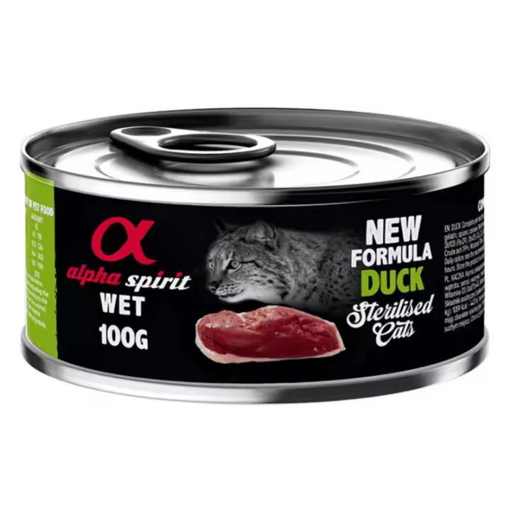 Alpha Spirit Alimento Húmedo para Gatos Esterilizados sabor Pato – Latas de 100 g y 200 g | 100% Natural y Sin Cereales - 1