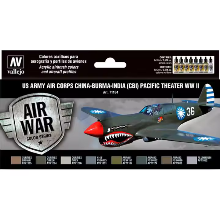 ACRYLICOS VALLEJO - AIR WAR: U.S. ARMY AIR CORPS CHINA - BURMA - INDIA (C.B.I.) PACIFIC THEATER WW II (8 colores) - CONJUNTO DE PINTURAS - 1