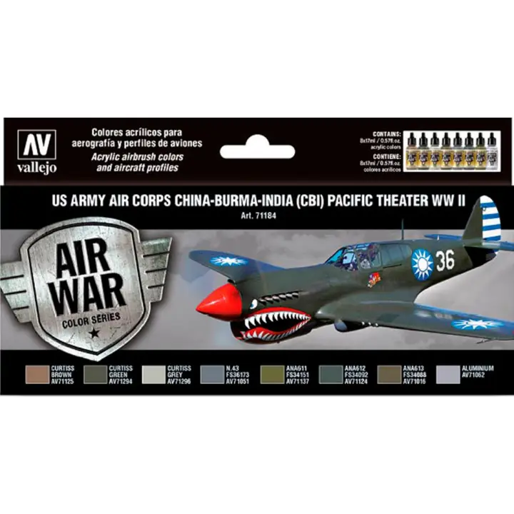 ACRYLICOS VALLEJO - AIR WAR: U.S. ARMY AIR CORPS CHINA - BURMA - INDIA (C.B.I.) PACIFIC THEATER WW II (8 colores) - CONJUNTO DE PINTURAS - 1