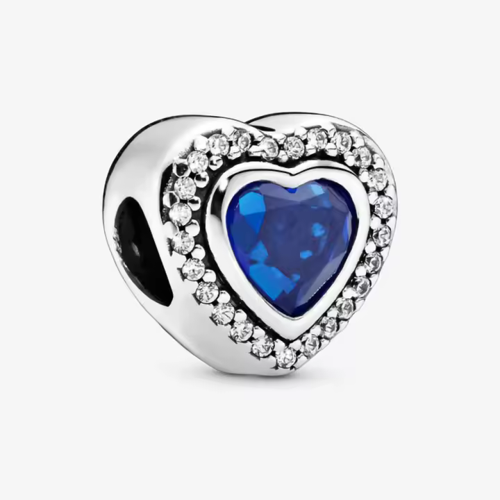 Pandora Charm de Colgante en Plata de Ley Dije de Corazón Azul Reluciente 797608NANB，Incluye Caja Original - 1