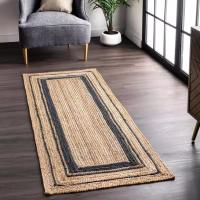 COSHANO Alfombra de Yute Natural Trenzada Rectangular Beige con Negro 60x110cm - details 2