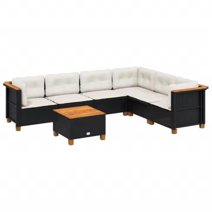 vidaXL Set de sofás de jardín 7 pzas con cojines ratán sintético negro - 1