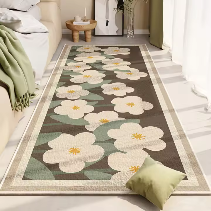 Manta De Cama Con Diseño De Flores Cristal Velvet Absorbente Antideslizante Y Resistente a La Suciedad Para Habitación Moderna - 1