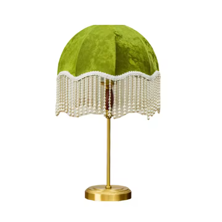 SOMY Lámpara de Noche para Dormitorio, Estilo Vintage Francés, Borla con Cuentas, Material de Terciopelo, Verde Esmeralda, lámpara de Escritorio con iluminación Tricolor - 1