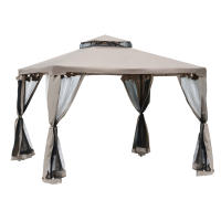 Outsunny Cenador de Jardín 3x3 m Pabellón de Exterior con Doble Techo de Ventilación 4 Cortinas Mosquiteras Laterales con Cremallera 8 Orificios de Drenaje para Fiestas Patio - details 0