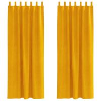 Cortinas opacas vidaXL con lazos de colgar 2 pcs Amarillo Mostaza Terciopelo - details 1