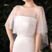 Envoltura De Boda Con Perlas Translúcida Collar De Joyas Suave Tulle Delantero Corto Largo Trasero Chal Para Mujer Accesorios De Vestido - details 2