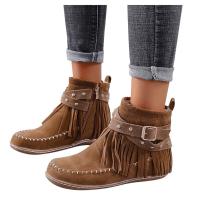 Botas De Mujer Retro Sólidas Con Flecos Y Cierre De Cremallera Botines Planos De Tacón Bajo Para Otoño Y Primavera - details 9