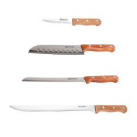 DESEOS Juego de 4 cuchillos de cocina imprescindibles Family | Cuchillo pelador | Cuchillo santoku | Cuchillo de pan | Cuchillo jamonero | Acero inox | Mango ergonómico de madera - details 2