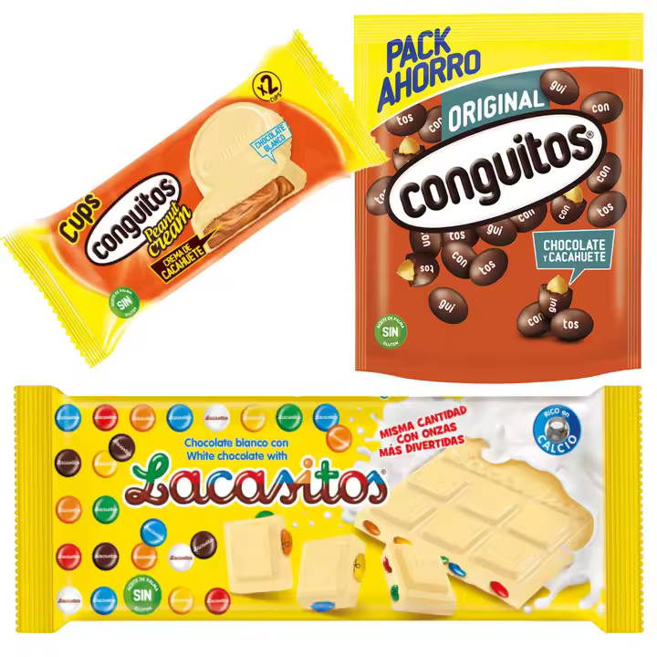 Pack Conguitos negro doypack 350g,Conguitos cups blanco 34g,Lacasitos tableta blanco 100g - 1