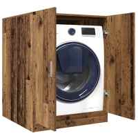 vidaXL Armario de lavadora madera envejecida 70,5x71,5x91,5 cm en color Madera antigua/Gris hormigón/Roble artisan | almacenamiento funcional diseño moderno para baño dormitorio sala - details 0
