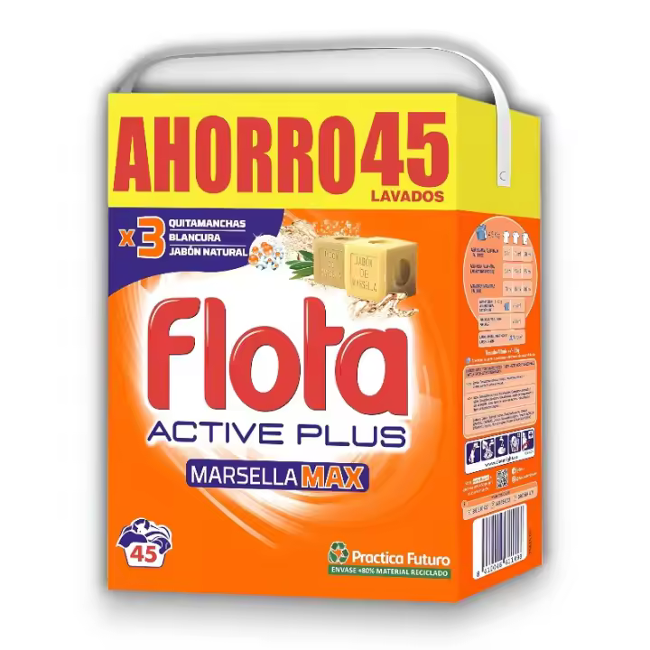 Flota Active Plus Detergente en Polvo 45 Lavados - Marsella Max. - 1