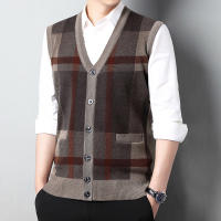 Suéter De Casual Para Hombre Chaqueta Sin Mangas Gruesa Para Otoño E Invierno Cardigan Con Estampado Rayado Cuello En V - details 8