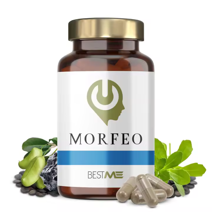 60 Cápsulas para Dormir Profundo con GABA, Melatonina, Magnesio, Vitamina B6, 5HTP, Bacopa Monieri | Pastillas de 838 mg con Triptófano para Conciliar el Sueño, 100% Naturales y Veganas (Morfeo | BestMe Lab) - 1