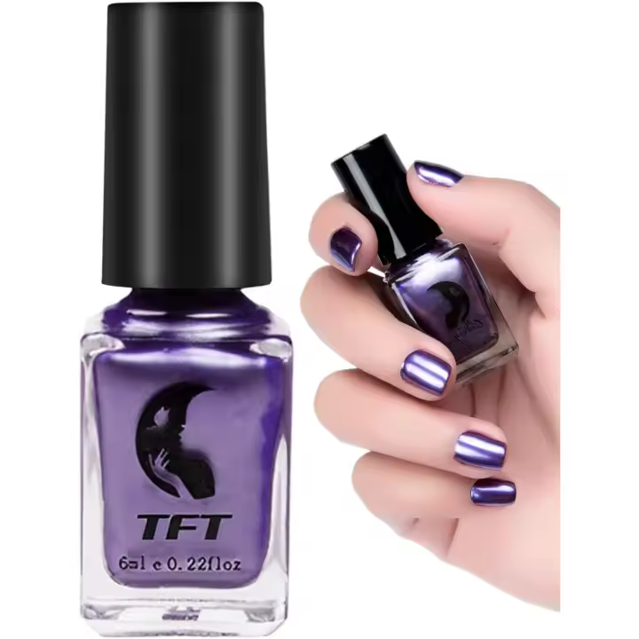 Esmalta de uñas metálico con Efecto Espejo, de curado rápido, Con Efecto metálico Plisado, no necesita Rayos UV (Morado). - 1
