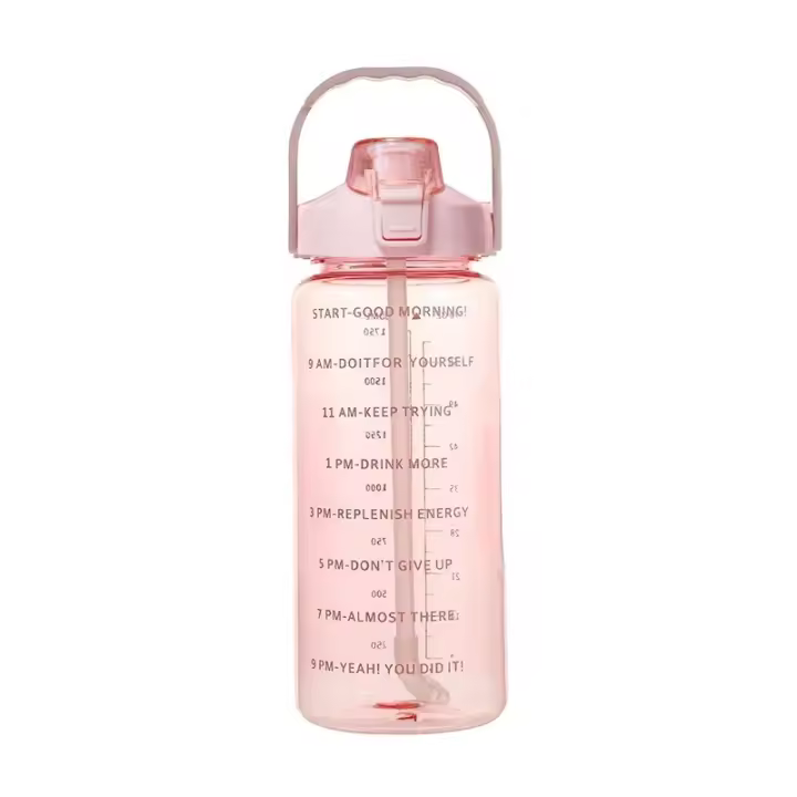 Botella Deportiva De Agua Con Tapa Y Taza De 2 Litros Para Hombres Y Mujeres Botella De Agua Para Fitness Con Marca De Tiempo Para Beber Al Aire Libre - 1