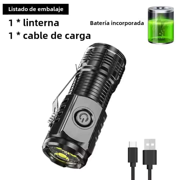 Linterna Portátil Super Brillante Con 3 LED Y Clip Para Pluma Y Imán En La Cabeza Batería Integrada Carga USB Para Emergencias Y Uso Al Aire Libre - 1