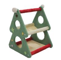 Casa para Gatos, Torre Rascador para Gatos, 2 Niveles, Estructura Triangular Verde y Rojo, 52 x 48 x 40 cm - details 0