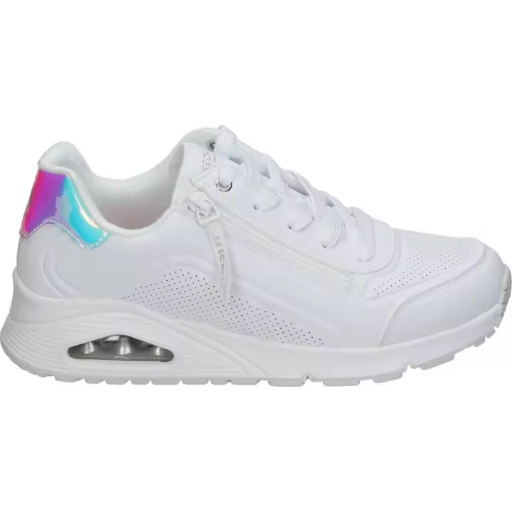 SKECHERS | Zapatilla Skechers Uno Gen1 para Mujer – Deportiva en Color Blanco con Detalle Iridiscente – Sneakers con Cordones y Cremallera – Máximo Ajuste – Estilo Casual – Cómodas y Versátiles – Modelo 310554L-WHT - 1