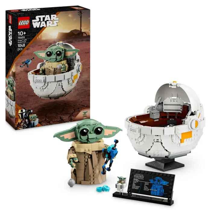 LEGO 75403 Star Wars Grogu con Aerocuna, Figura Articulada de Baby Yoda de Juguete y Minifigura, Decoración de Habitación Juvenil, Regalo para Niños y Niñas de 10 Años o Más y Fans de The Mandalorian - 1