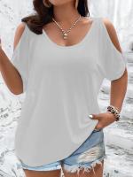 Camiseta de Verano para Mujer Talla Grande – Top Holgado e Informal con Hombros Descubiertos y Recortes a la Moda - details 4