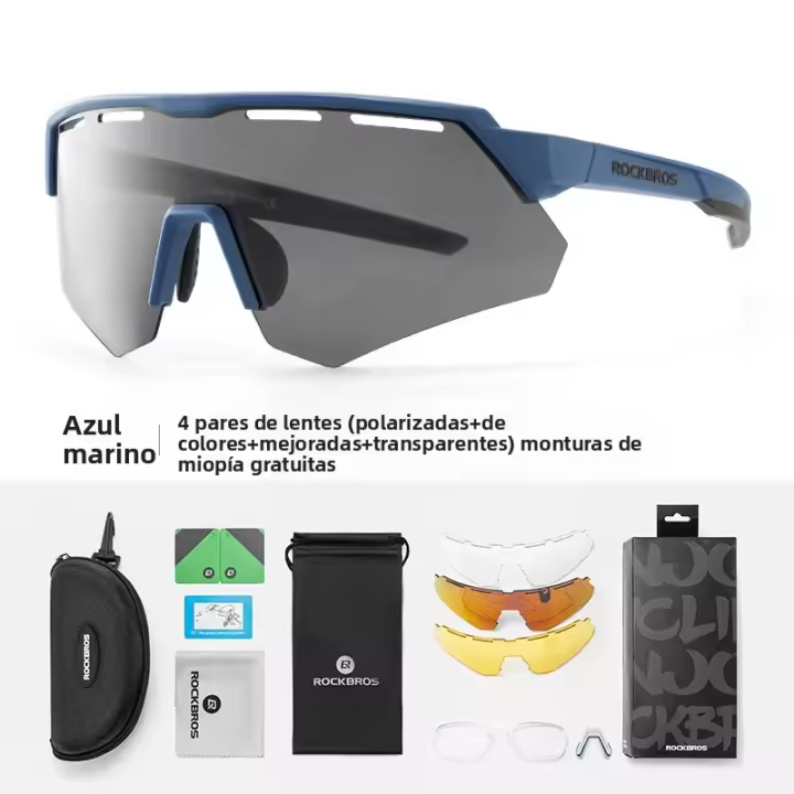 Gafas De Bicicleta ROCKBROS Polarizadas Para Hombre Y Mujer Con Lente De 4 Enlaces Gafas De Sol Para Ciclismo En Carretera Y MTB Montura Polarizada Fotocromática Material TAC Negro TR-90 - 1