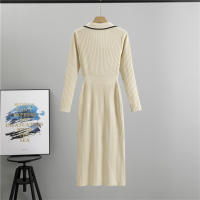 Vestido De Punto Para Mujer Estilo Elegante Cuello Volteado Largo De Manga Acampanado Ajustado Silueta A-Line Midi Cierre De Botón - details 15