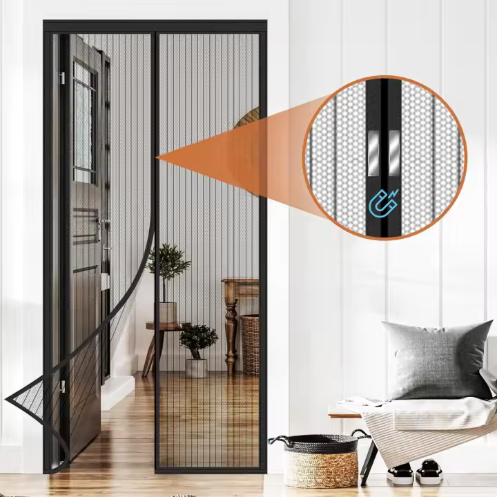 Malla mosquitera magnética Mejorada con Imanes más gruesas y largos, Cierres magnético de una sola Puerta, Puerta mosquitera Resistencia con Imanes, Aplicación a Puertas corredizas. - 1