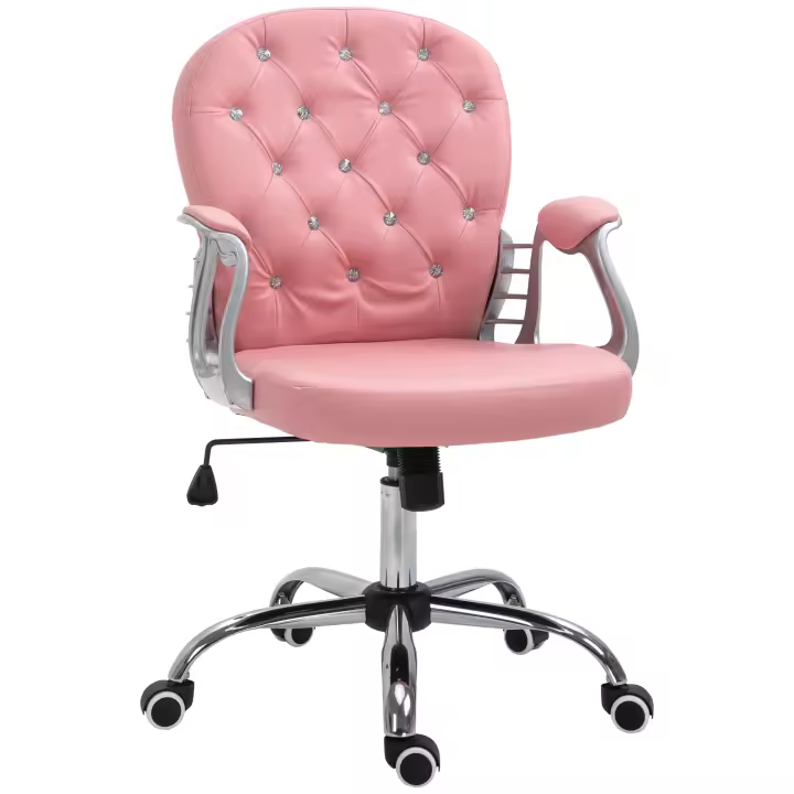 Vinsetto Silla de Oficina Ergonómica, Silla Ejecutiva, Respaldo Acolchado, Rosa, PU, 59,5 x 60,5 95-105 cm - 1